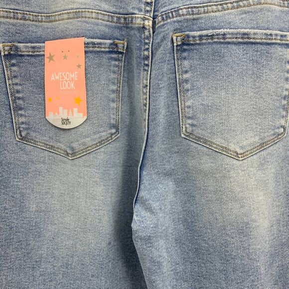 Simple Society Maternity Straight Distressed Stretch Blue Denim Jeans Large NEW - Picture 12 of 12